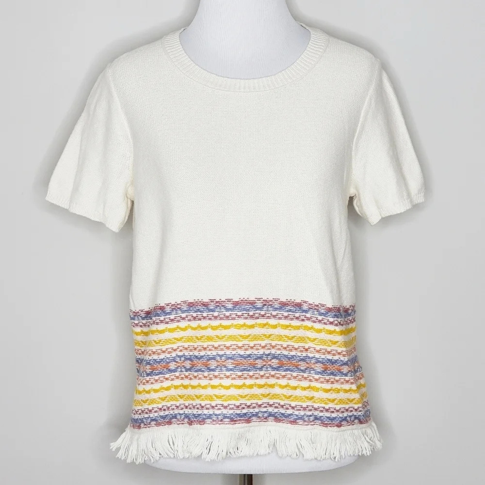 Madewell Fringe Jacquard Embroidered Sweater S